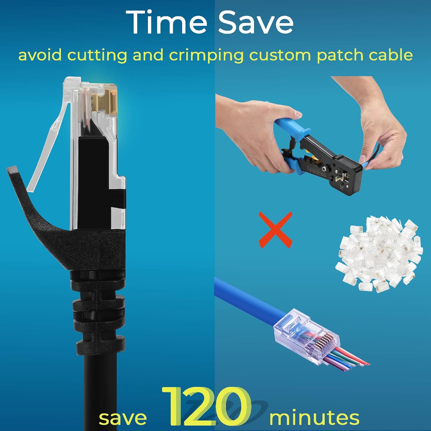 Rapink Patch Cables Cat6 10ft (24 Pack), Ethernet Patch Cable 10G, Cat 6 Patch Cable for Patch Panel to Switch, Flexiable Cat 6 Ethernet Cable with Gold Plated Black
