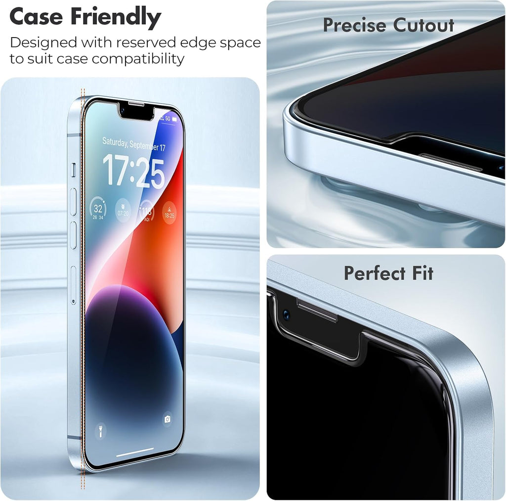 UNBREAKcable 2-Pack Screen Protector for iPhone 16e/14/13/13 Pro, Double Shatterproof Tempered Glass [Easy Installation Frame] [9H Hardness] [99.99% HD Clear] [Case Friendly] for iPhone 6.1 inch