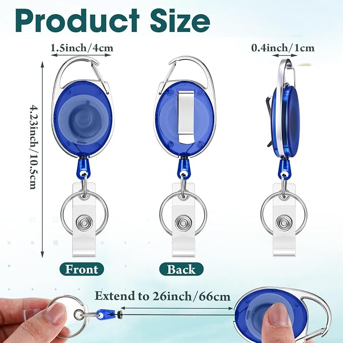 Laumoi 150 Pcs Retractable ID Badge Holder Name ID Badge Reel Clips Keychain - Image 2