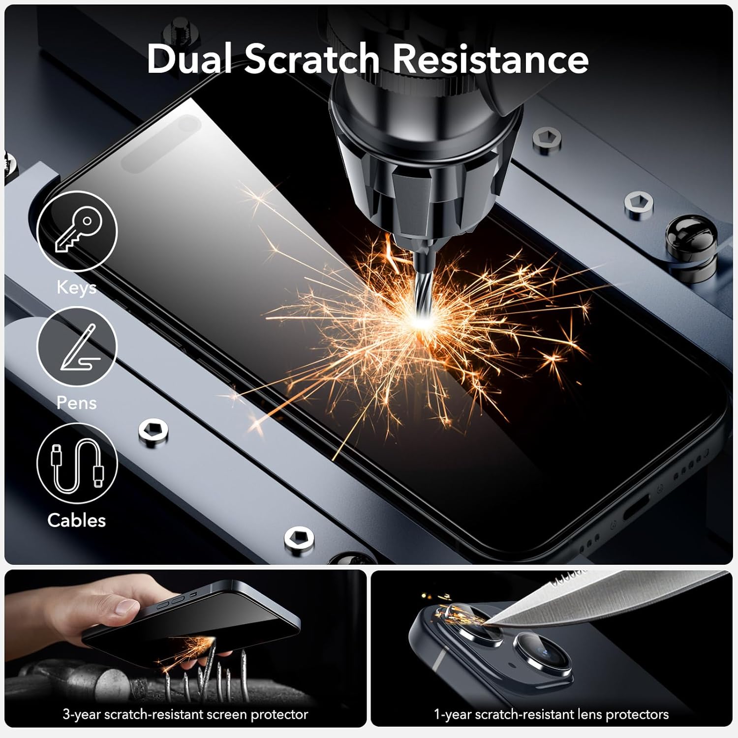ESR 3+1 Pack for iPhone 15 Screen Protector, [9H Hardness] [Military Grade Shatterproof] Full Coverage Ultra-tough Tempered Glass Film with Easy Installation Frame, 1 Set of Camera Lens Protector