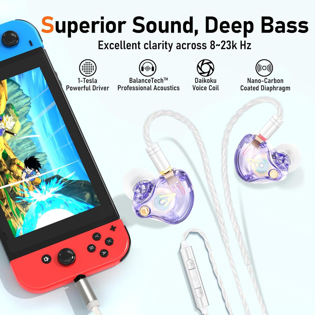 Vibes 202M Wired Earbuds - HiFi in Ear Monitor Headphones - Noise-Isolating Ear Buds w/ Mic - Clear Sound, Deep Bass & Comfort-Fit Gaming Earphones - MMCX to 3.5mm & Silver Plated Cord, Carrying Case