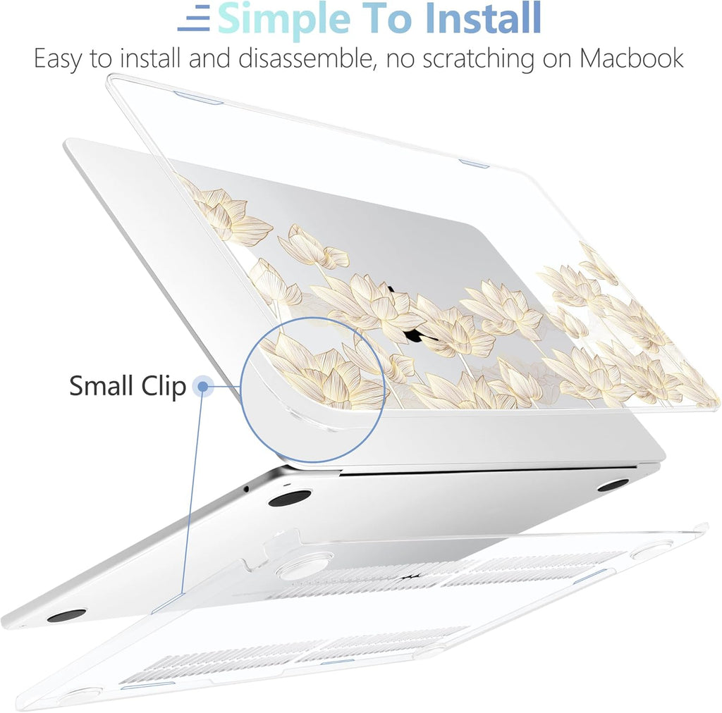 MEEgoodo for M4/M3/M2 MacBook Air 15.3 inch Case 2025 2024 2023, Case Fit Model (A3241/A3114/A2941) for MacBook Air 15 inch, Laptop Hard Shell with Keyboard Cover, Golden Lotus