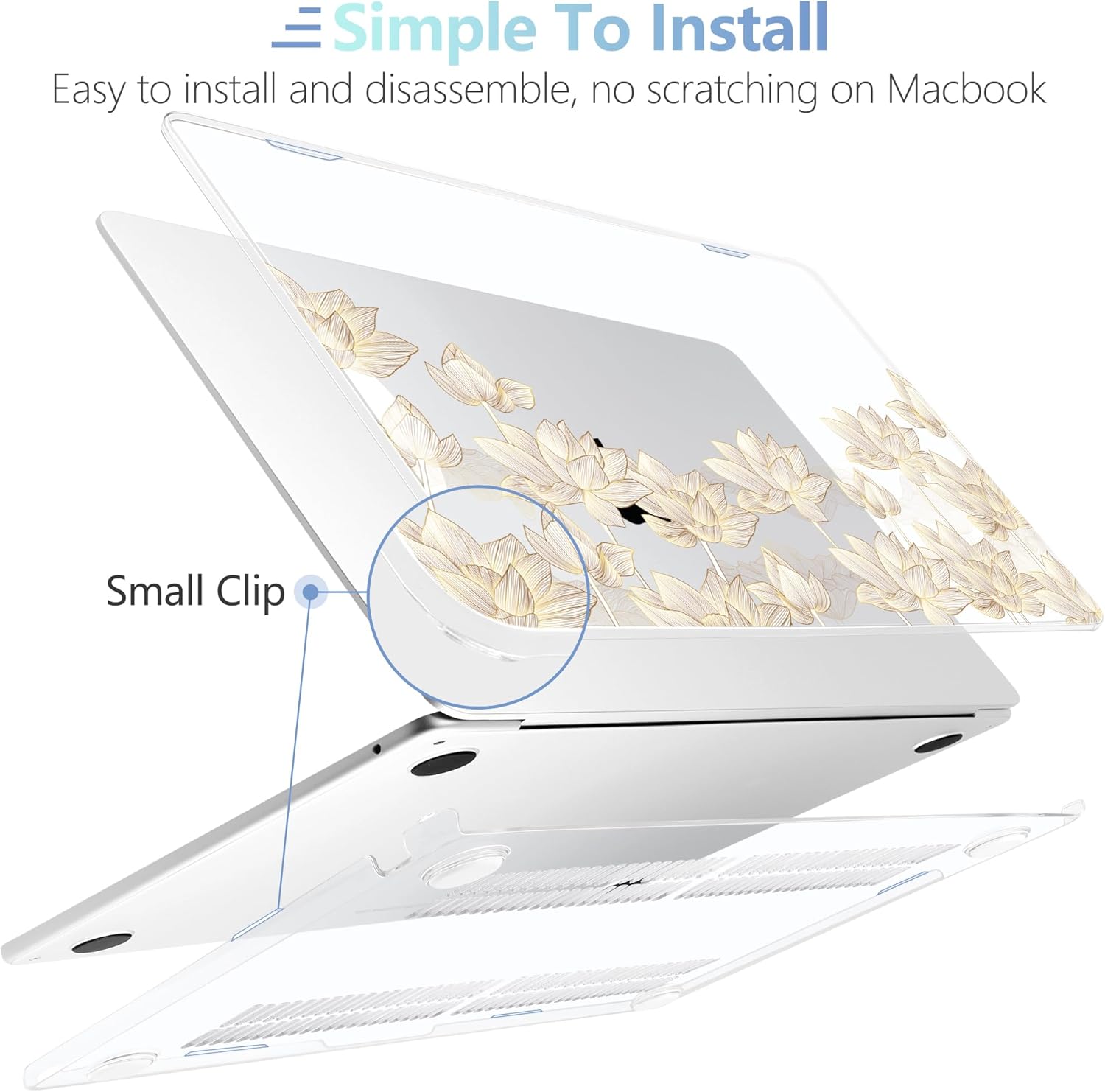 MEEgoodo for M4/M3/M2 MacBook Air 15.3 inch Case 2025 2024 2023, Case Fit Model (A3241/A3114/A2941) for MacBook Air 15 inch, Laptop Hard Shell with Keyboard Cover, Golden Lotus