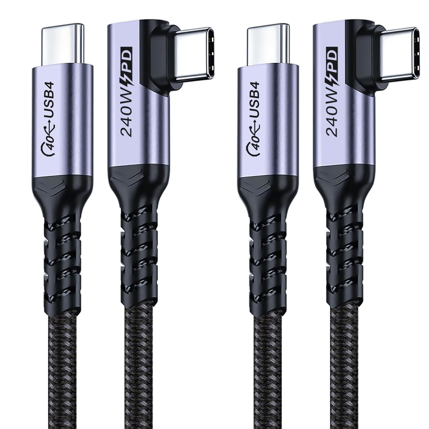USB4 Cable 3.3FT 2 Packs, 240W USB C to USB C Cable Right Angle, 40 Gbps High Speed Data, Single 8K/Dual 4k Display Compatible for Thunderbolt 4, Thunderbolt 3, Monitor, iPhone 15/16 Pro Max