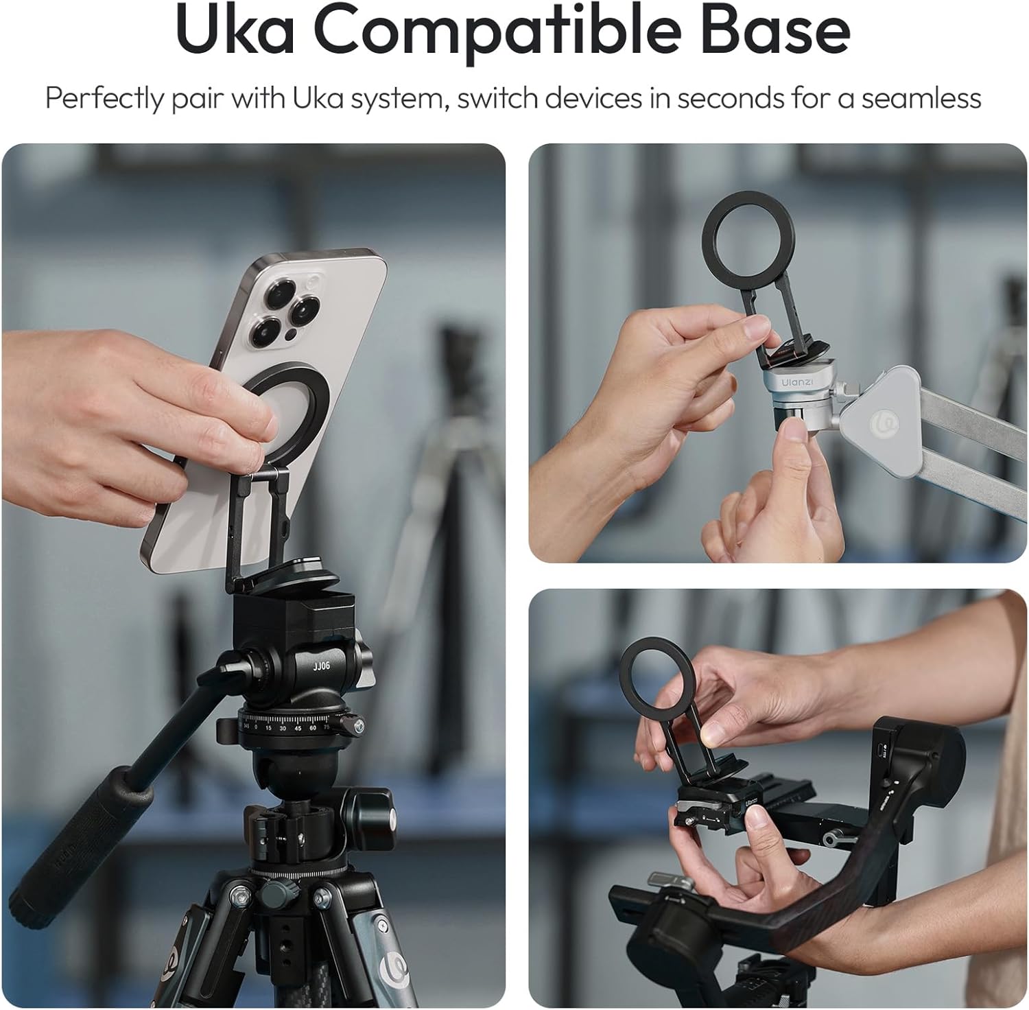 ULANZI MA50 Magnetic Phone Holder for Magsafe, Aluminium Adjustable Dual Magnetic Phone Tripod Stand with 1/4" Screw Hole for Selfie Sticks, Magic Arm, Compatible with iphone12 13 14 15 16 Series