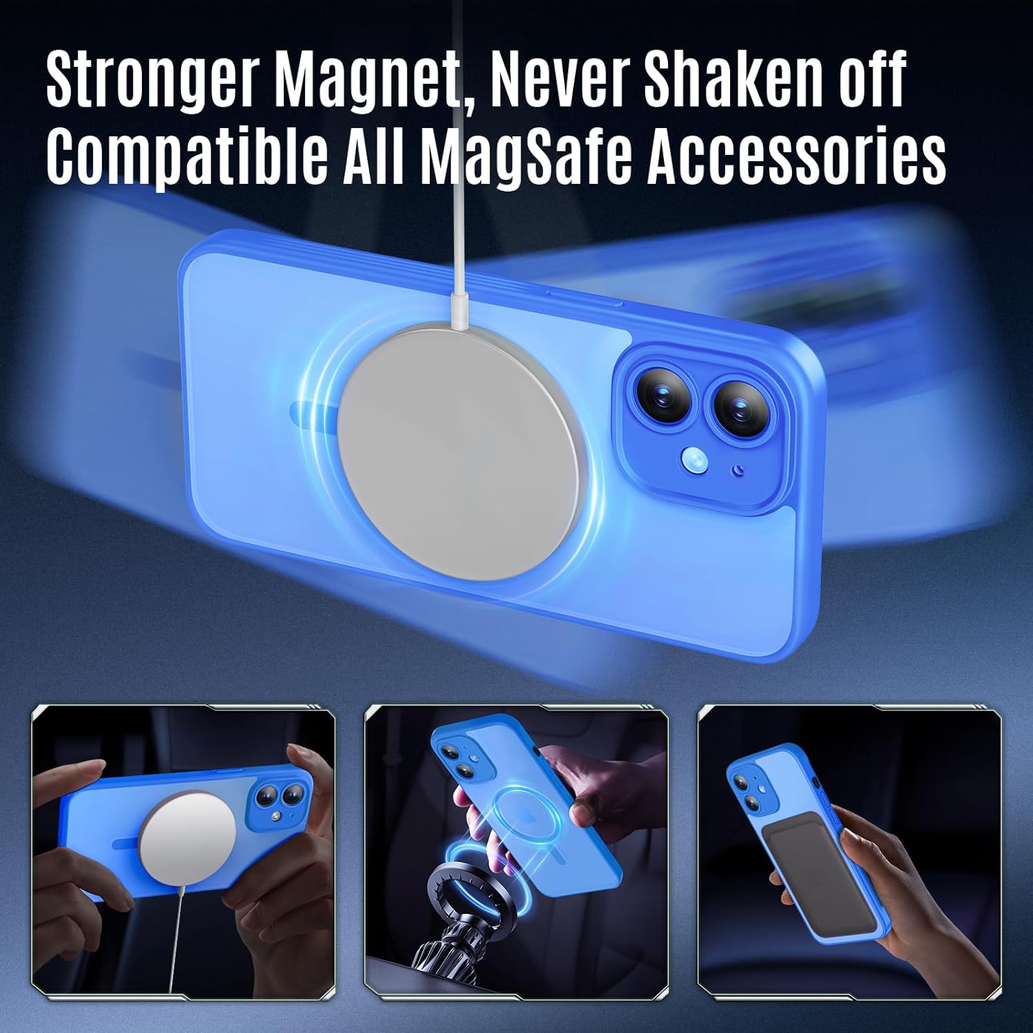 Designed for iPhone 12 Case, Compatible with MagSafe, with Privacy Screen Protectors X2, [Camera Protection] [15FT Military Drop Protection] Shockproof Phone Case, 6.1", Blue