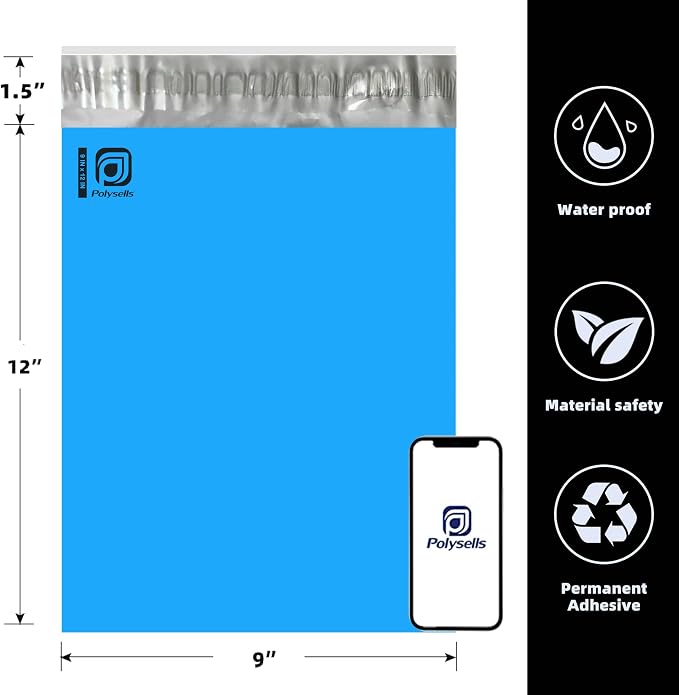 POLYSELLS 1000 pcs 9x12 Inches Blue Poly Mailers Shipping Envelopes, Strong - Image 2