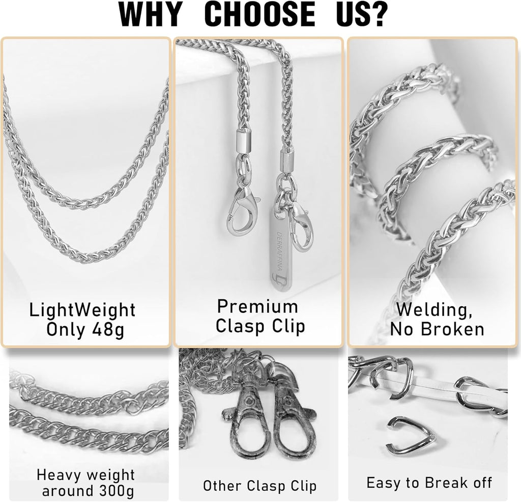 Metal Phone Chain, Crossbody Detachable Phone Lanyard with 1*Wrist Strap & 2* Tether Tabs for iPhone and Smartphones (Silver,Extend)