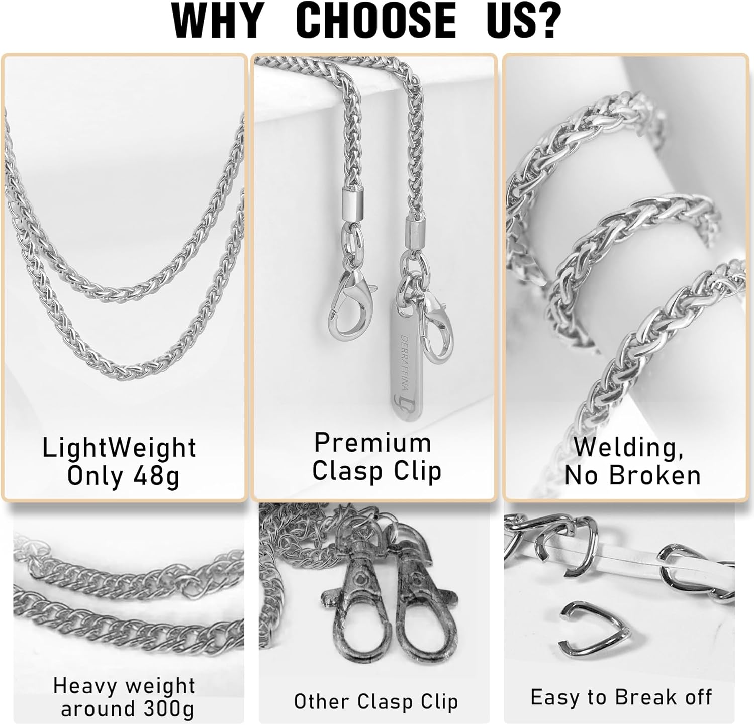 Metal Phone Chain, Crossbody Detachable Phone Lanyard with 1*Wrist Strap & 2* Tether Tabs for iPhone and Smartphones (Silver,Extend)