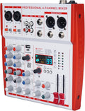 mw-4 white 4Channel Audio Mixer with 99 Sound Effects for PC,Portable Sound Mixing Console with BT USB Recording Input for Live Streaming,Podcasting