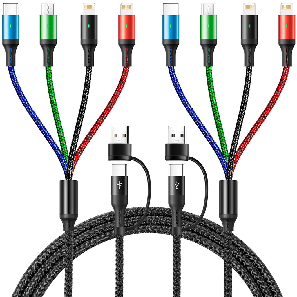 4 in 2 Multi Charging Cable 3.5A, [2Pack 6Ft] Multiple fast Charging Cord USB A/C to Type C/Micro USB/Lightning Universal Braided Charger Cable,Multi Charger for Cell Phones,iPhone,Galaxy and More