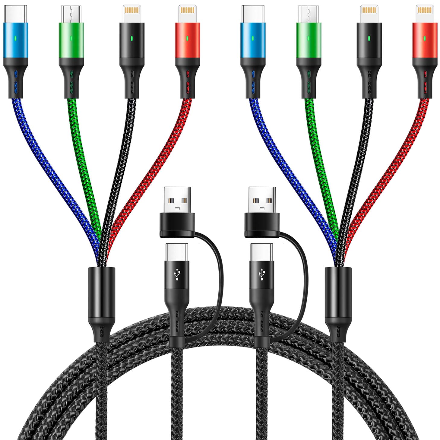 4 in 2 Multi Charging Cable 3.5A, [2Pack 6Ft] Multiple fast Charging Cord USB A/C to Type C/Micro USB/Lightning Universal Braided Charger Cable,Multi Charger for Cell Phones,iPhone,Galaxy and More