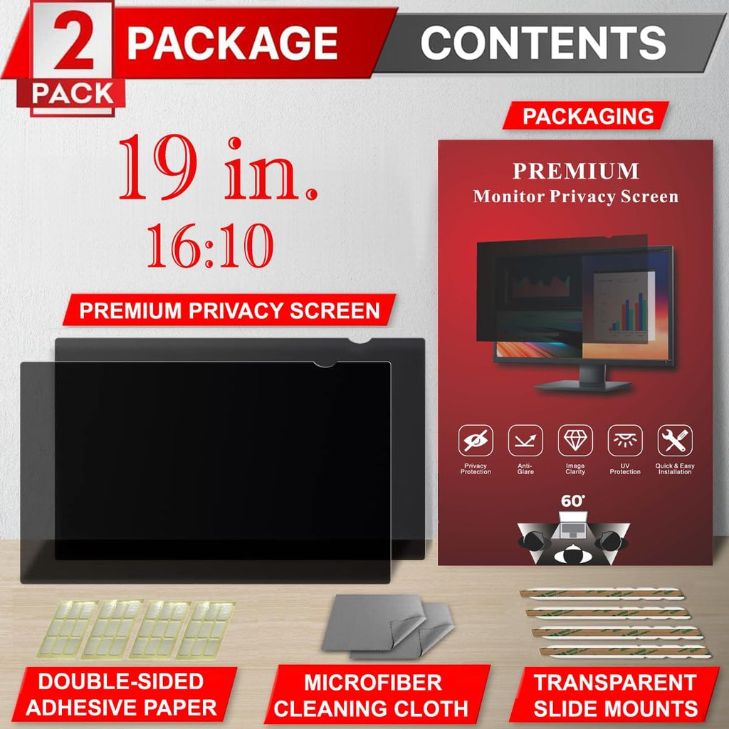 [2 Pack] 19 Inch Privacy Screen Filter for Widescreen 16:10 Monitor | Privacy Shield | Anti-Glare | Anti-Blue light Protector | Eye Protection | Computer Security Private Filter