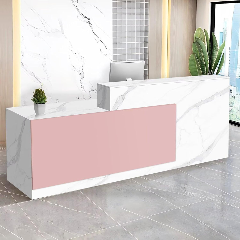 Reception Desk with Counter Modern Checkout Counter with Lockable Drawer Keyboard Tray Receptionist Desk for Office Salon Reception Table P Left 47inch/120cm