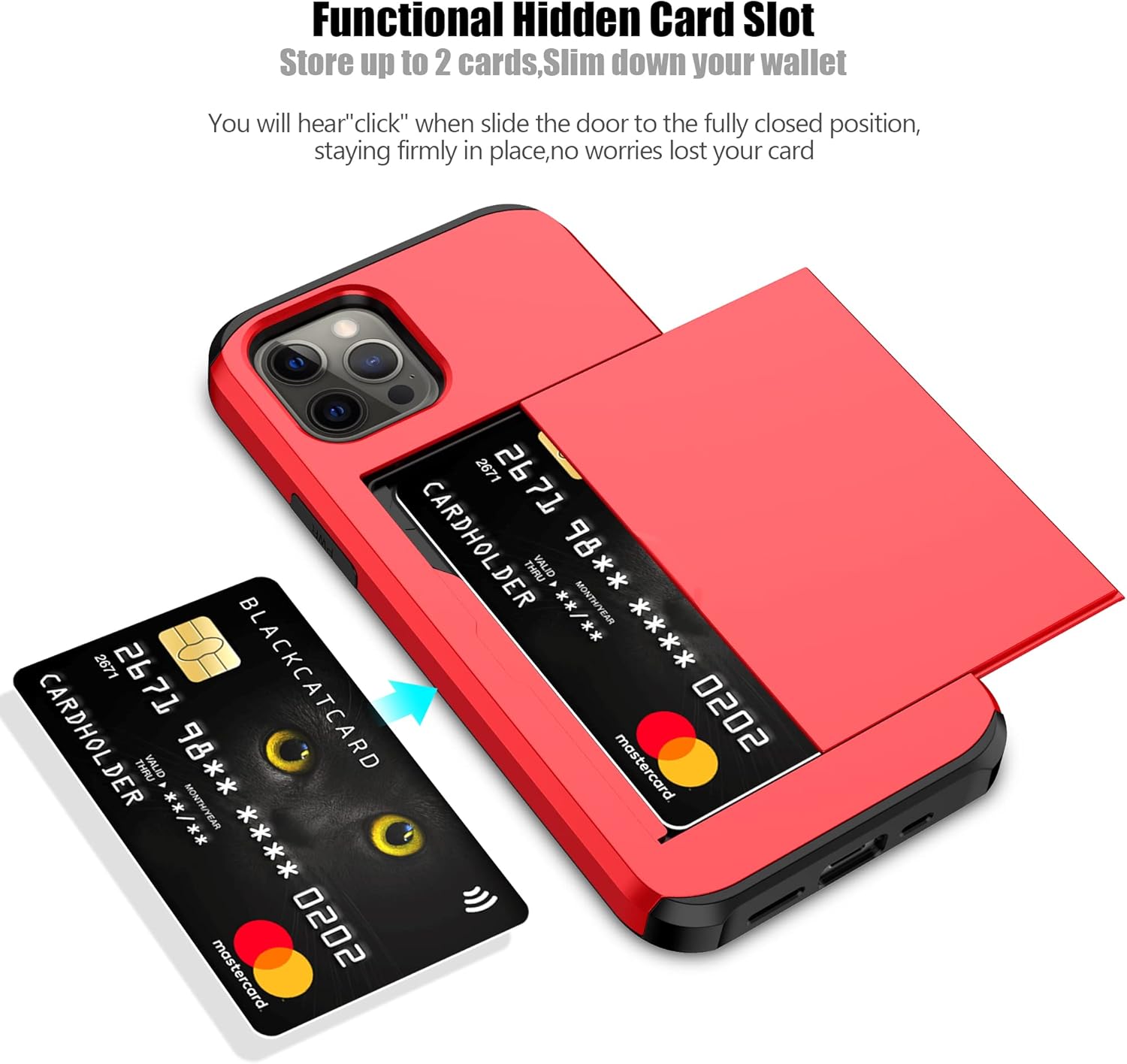 Nvollnoe for iPhone 12/iPhone 12 Pro Case with Card Holder Heavy Duty Protective Dual Layer Shockproof Hidden Card Slot Slim Wallet Case for iPhone 12/12 Pro for Men&Women(Red)