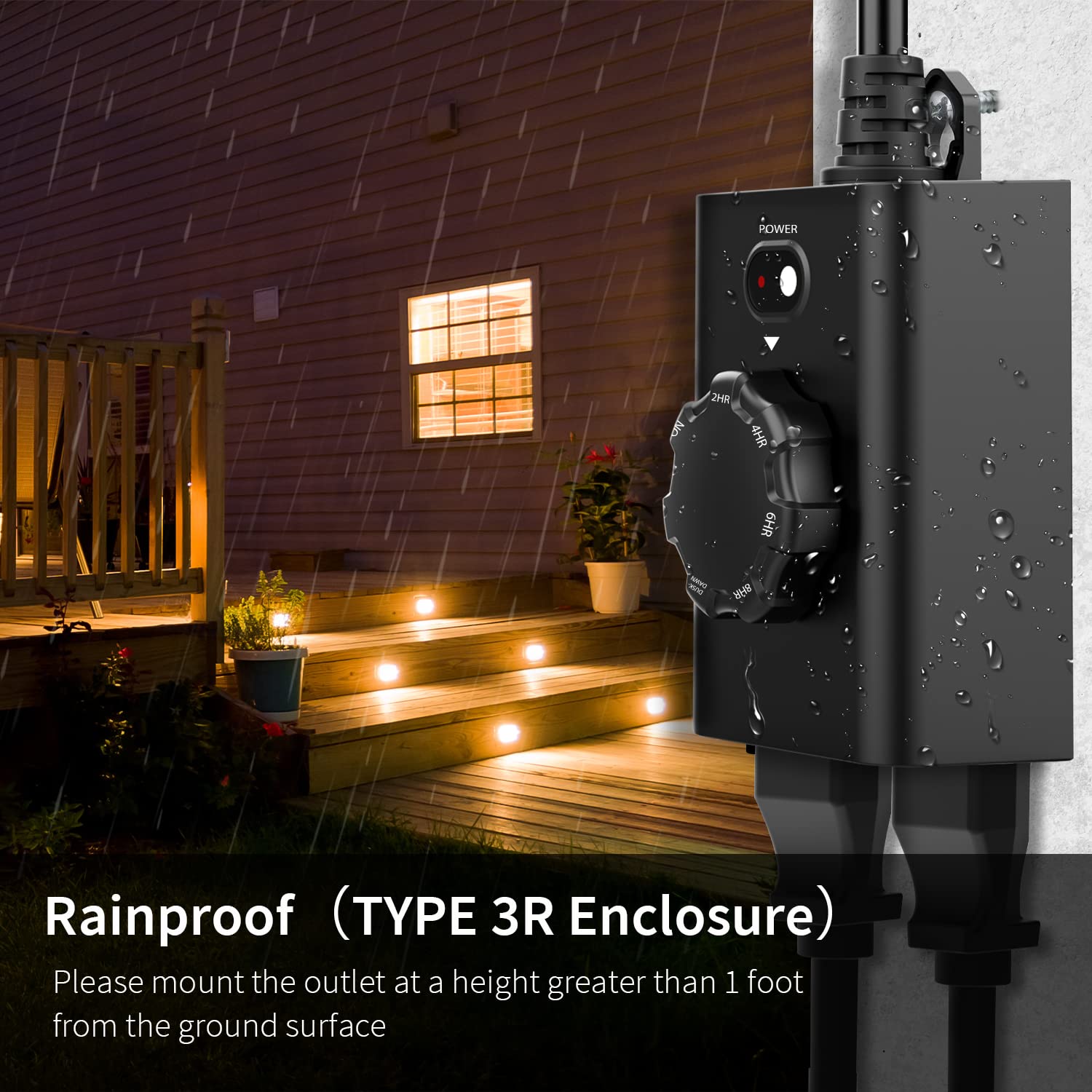 Minoston Outdoor Timer for Lights 2 Pack, Dusk Dawn Outdoor Timer Outlet 2, 4, 6, 8 Hour with 2 Grounded Outlets, Outdoor Light Timer Weatherproof for Halloween Christmas Light, ETL Listed, (MP41T)