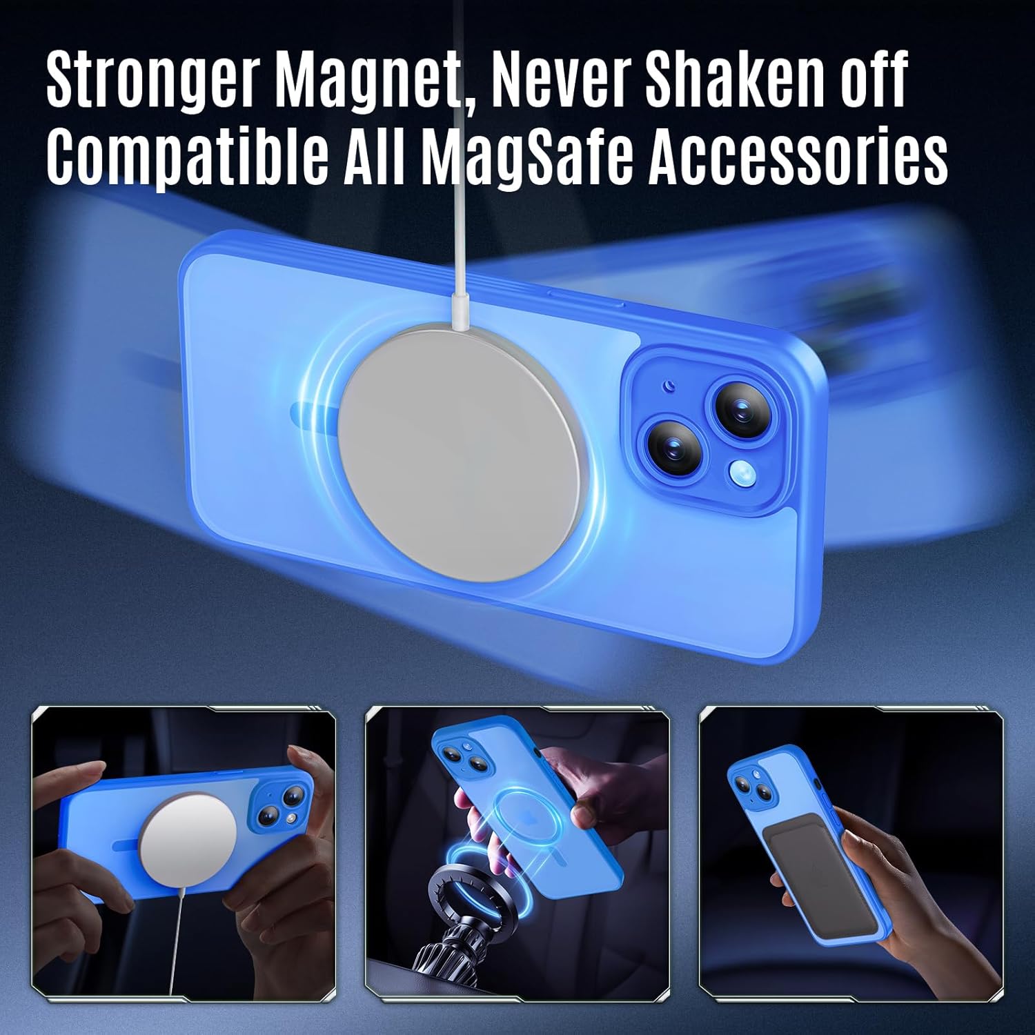 Designed for iPhone 13 Case, Compatible with MagSafe, with Privacy Screen Protectors X2, [Camera Protection] [15FT Military Drop Protection] Shockproof Phone Case, 6.1", Blue