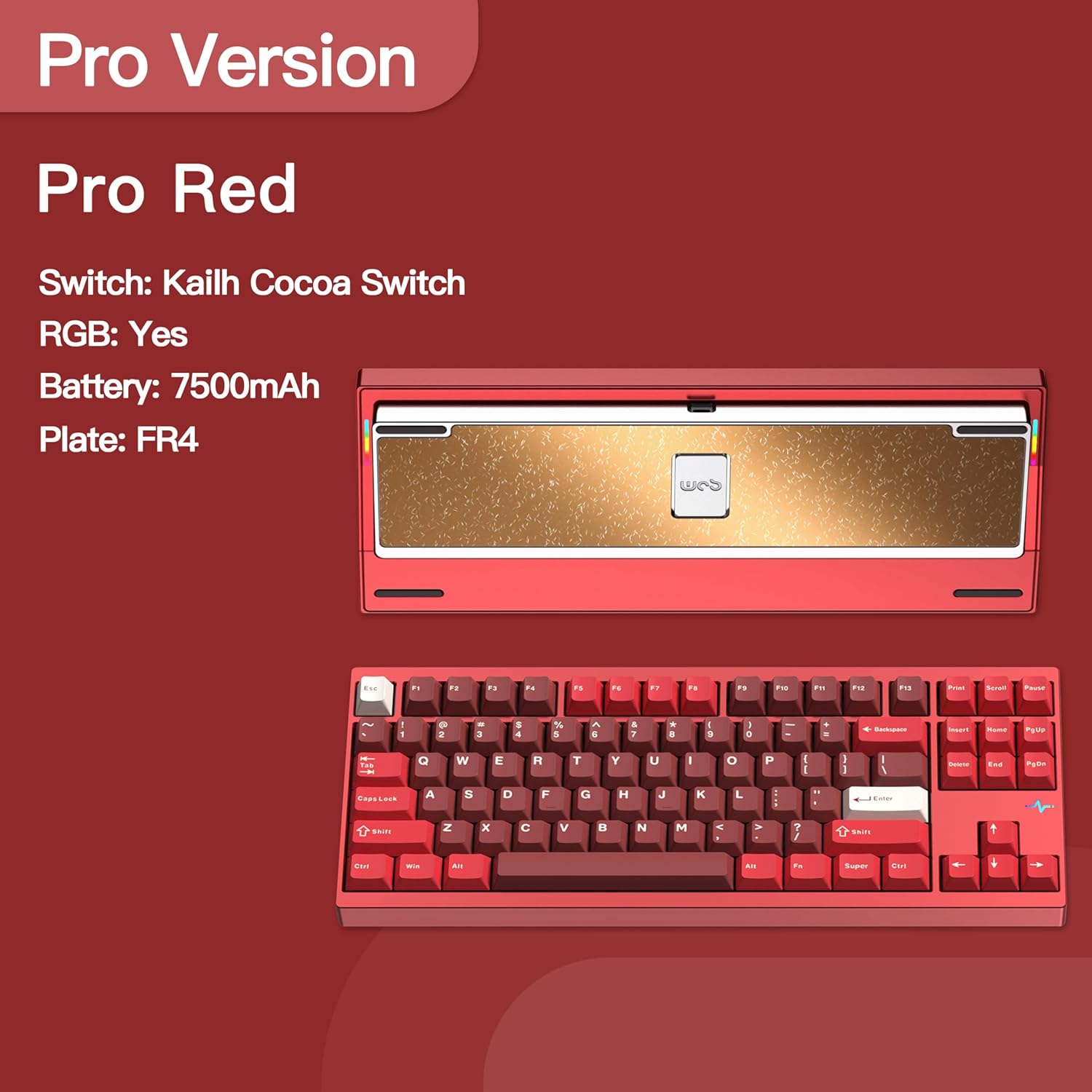 KEEBMONKEY WOBKEY Crush 80 Reboot CNC Aluminum 5-Second Quick-Release Triple-Mode Connectivity Mechanical Keyboard with Superior Acoustics (Pro Red)
