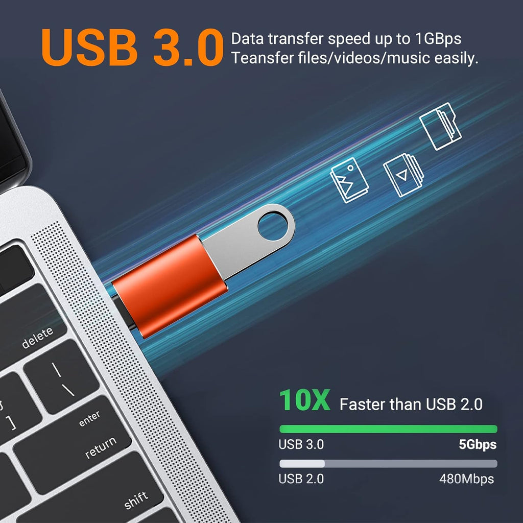 Temdan USB to USB C Adapter 4 Pack,【2*Type C Female to A Male Charger Converter】&【2*USB C Male to USB Female】 OTG Adapter for Apple Watch Ultra 8 9,iPhone 15 Pro Max 14 13 12,AirPod,Samsung - Orange