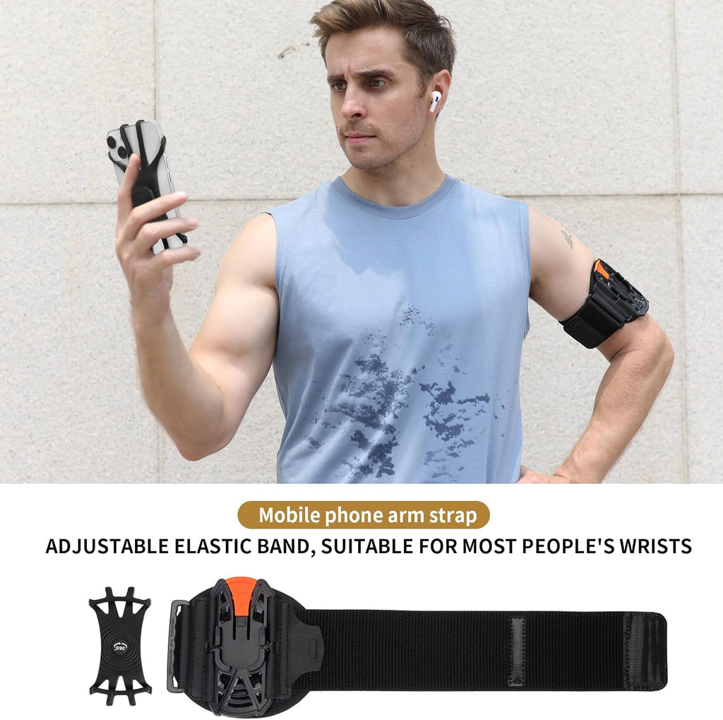 Wristband Phone Holder for Running, 360°Rotation & Detachable Sports Armband with Key Holder for iPhone 15/14/13/12/Pro/Pro Max/XS/XR/X/8/7/6/Plus, Samsung Galaxy, Fits 4''-6.95''Phone (L)