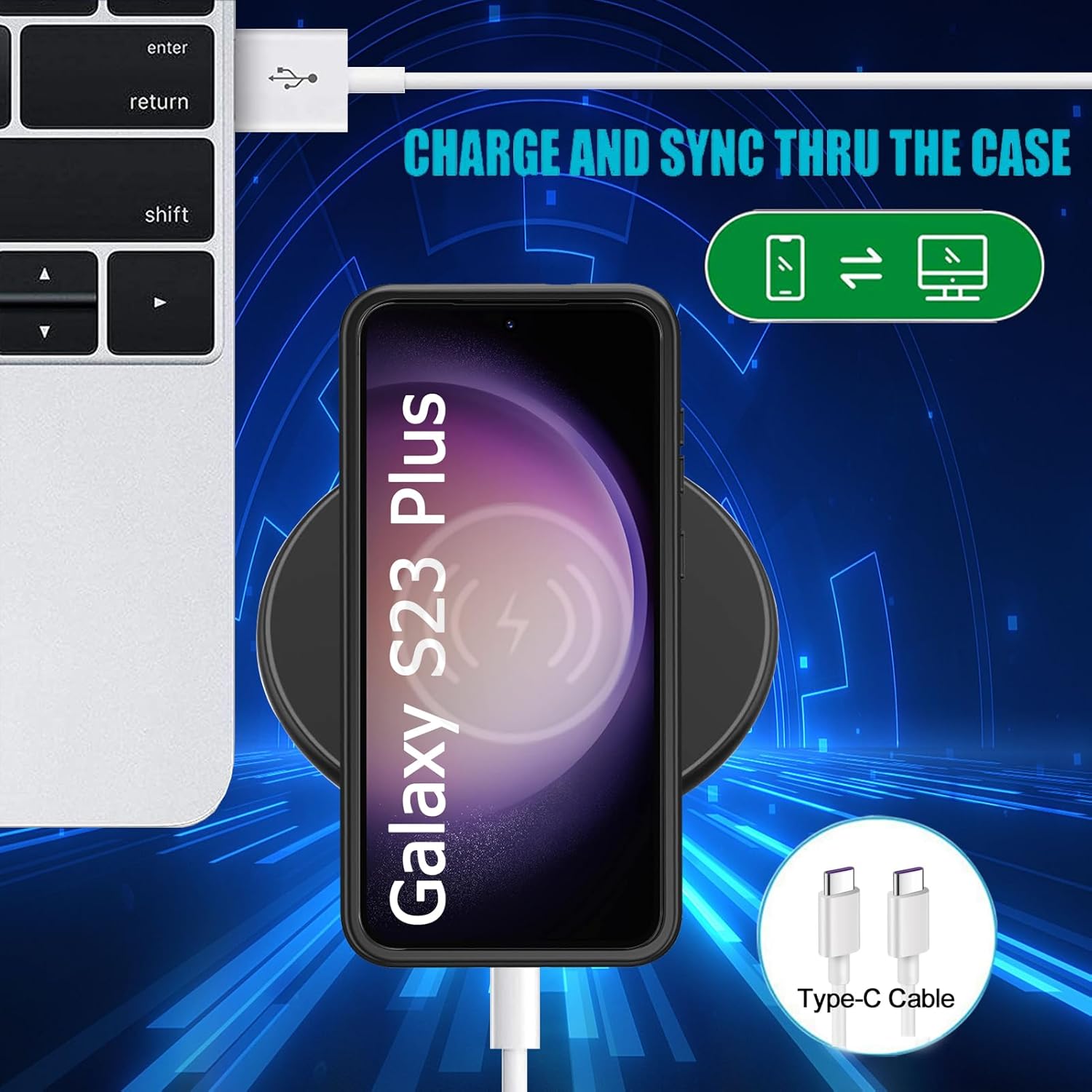 Battery Case for Galaxy S23 Plus, [12000mAh] Slim Portable Protective Fast Charging Case Backup Power Bank Battery Case Compatible with Galaxy S23 Plus-6.6 inch-Black