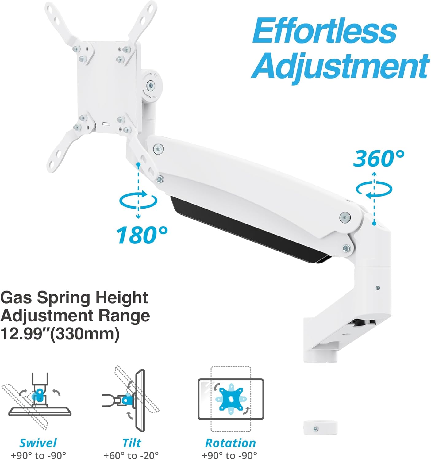 AVLT Single 57 Inch Heavy Duty Monitor Arm Add-On Kit for Pole Top Mount-White, Fits 1.38" Pole, for Super Ultrawide Screen, Supports 59.5lbs (27kg), VESA Compatible, Workspace Upgrade Extension Arm