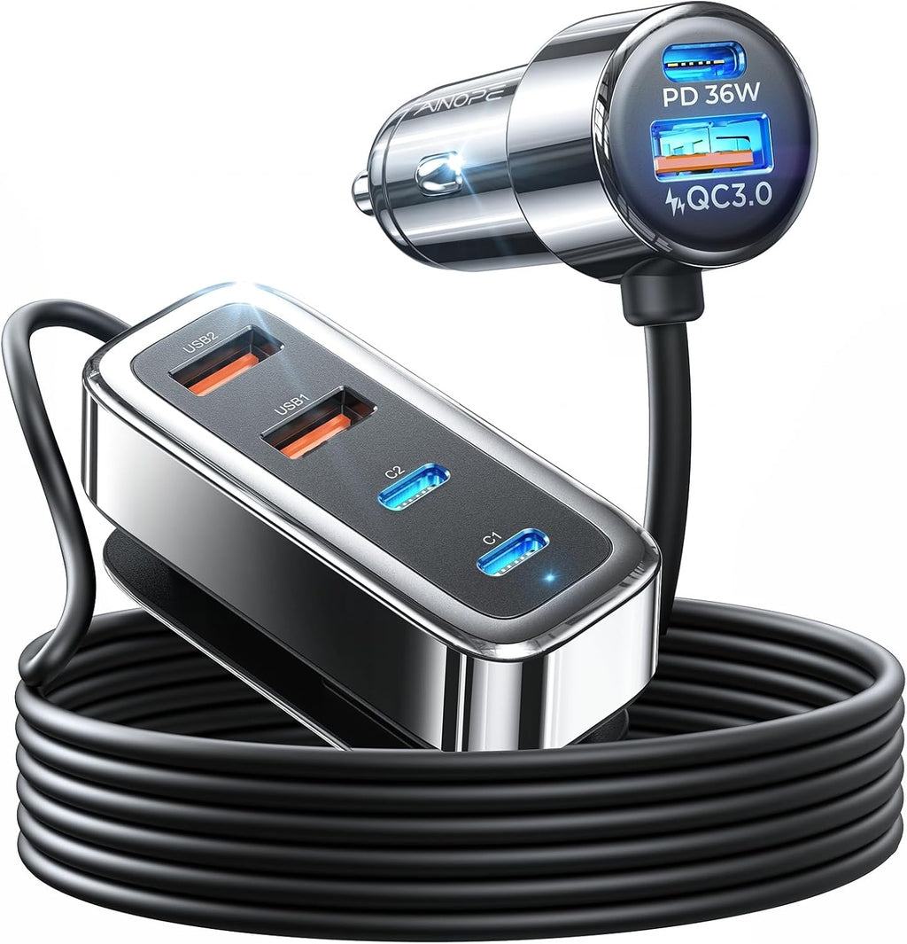 AINOPE 108W USB C Car Charger with 6 Fast Charging Ports, Road Trip Essentials Cigarette Lighter Car Travel Essentials for Long Trips Kids for iPhone 16 15 Pro Max 14 iPad S24 S25 Hire Tablet