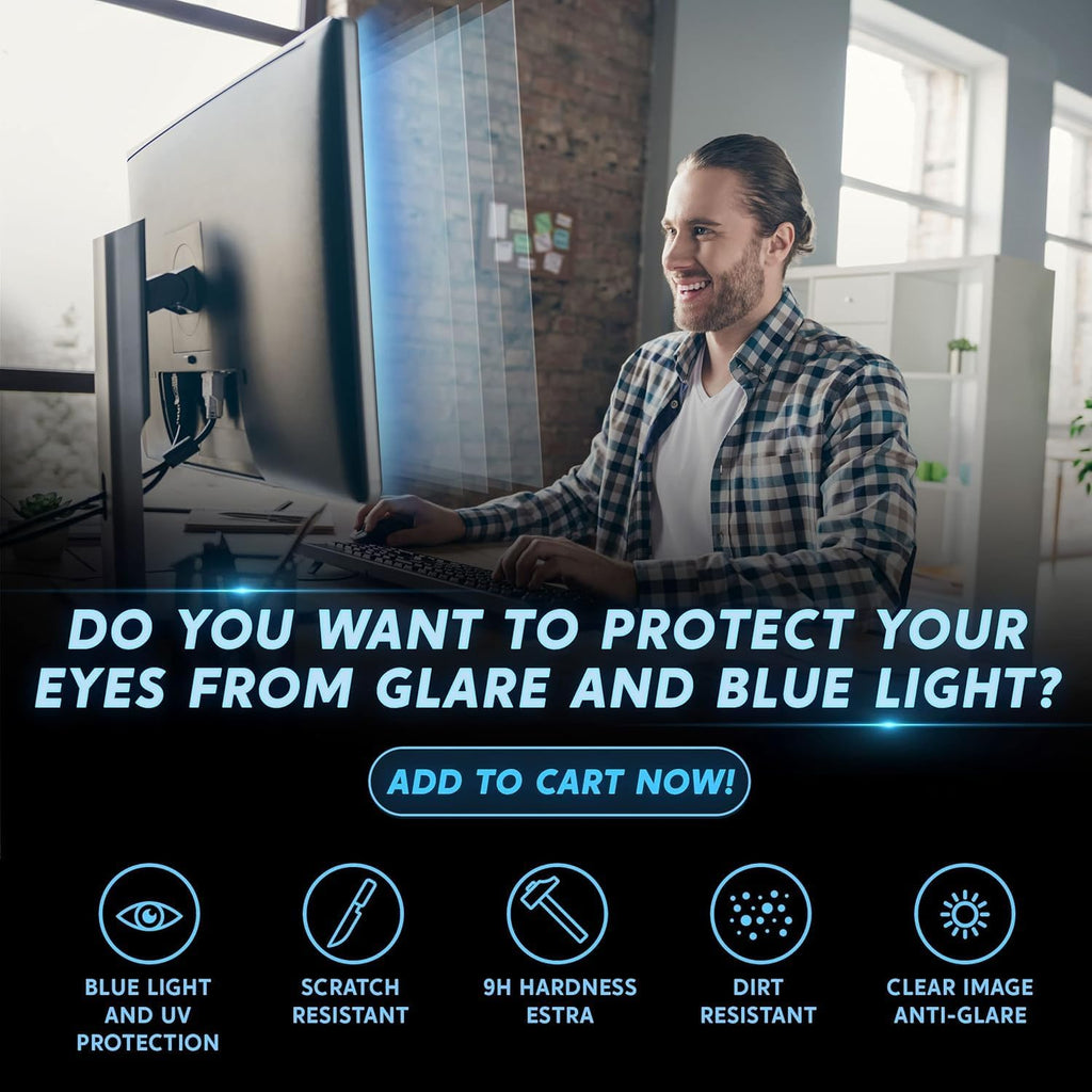 [2 Pack 24 inch Removable Anti-Glare Blue Light Screen Protector for 16:9 Computer Monitor Display– Anti-Glare, Anti-Scratch, PC Anti-UV Eye Protection Filter Film