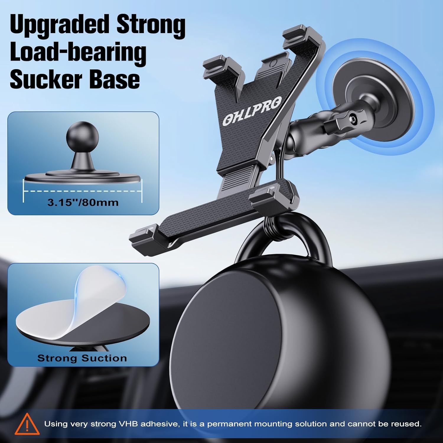 OHLPRO Tablet Wall Mount, Sticky iPad Holder, Damage-Free Adhesive Wall Dock for iPad, Galaxy Tab, and 7-11" Tablets, 360° Rotation Tablet Holder for Car, Bed, Yoga, Kitchen