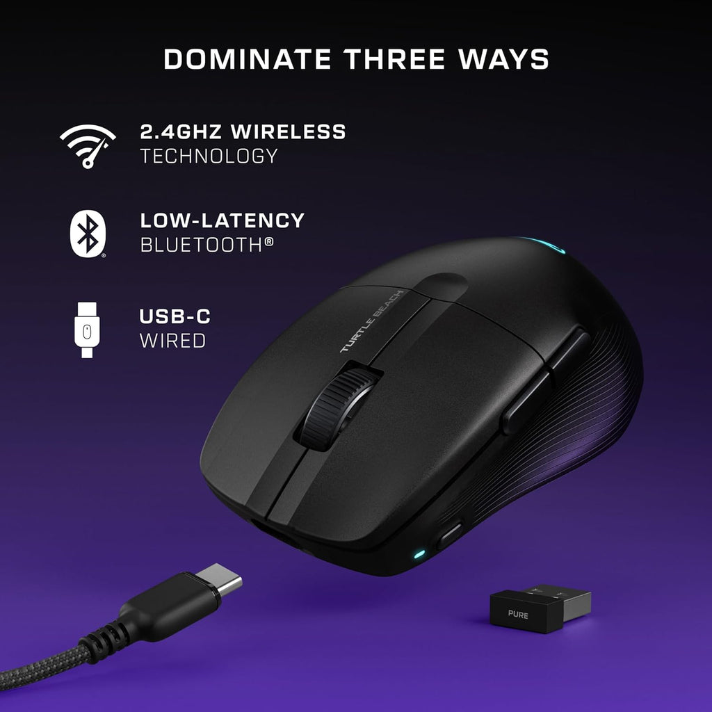 Turtle Beach Pure Air - Ultra-Light Wireless Ergonomic RGB Gaming Mouse, 26K DPI Optical Sensor, 125 Hour Battery, Dual Wireless System, Titan Optical Switches, Bluetooth, RGB Illumination - Black