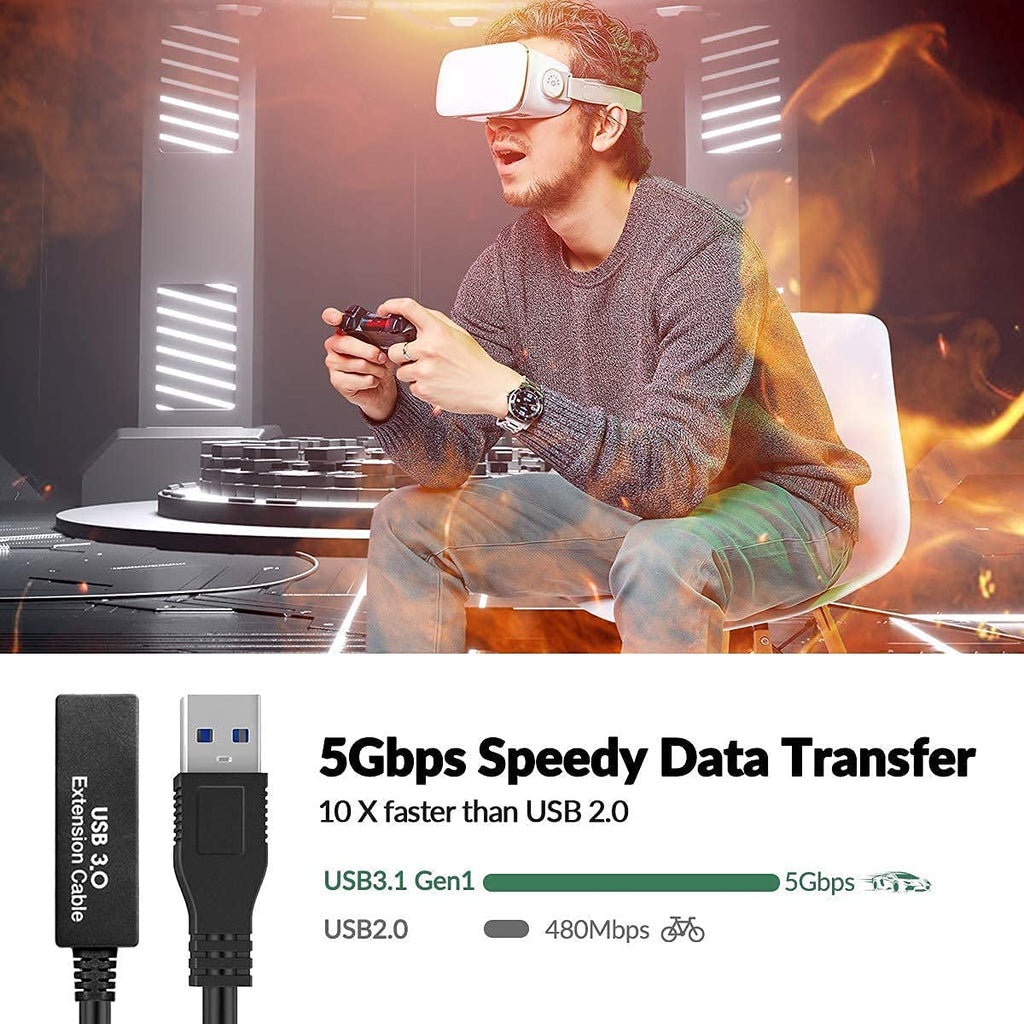 25Feet Active USB 3.0 extension cable,USB 3.0 Extension Cord A-Male A-Female,With Expansion Chipset Signal Boosters, Compatible With Oculus Quest 3,VR, Xbox, PS4, Webcam,etc.