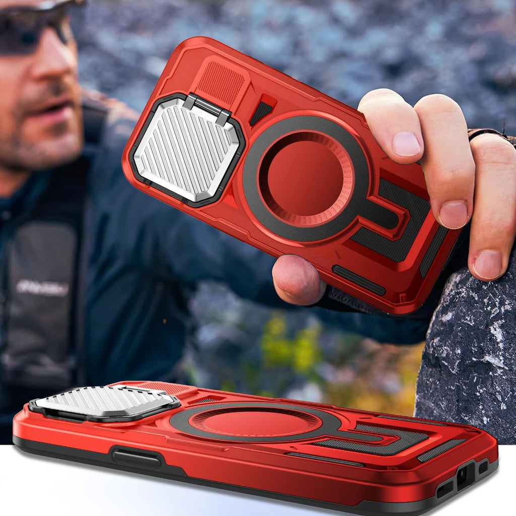 Camera Stand Case for iPhone 15 Plus, [Compatible with Mag Safe] [Lens Cover] 2024 Version Military Grade Protective Soft Case for iPhone 15 Plus 6.7 inch Men Women, Red