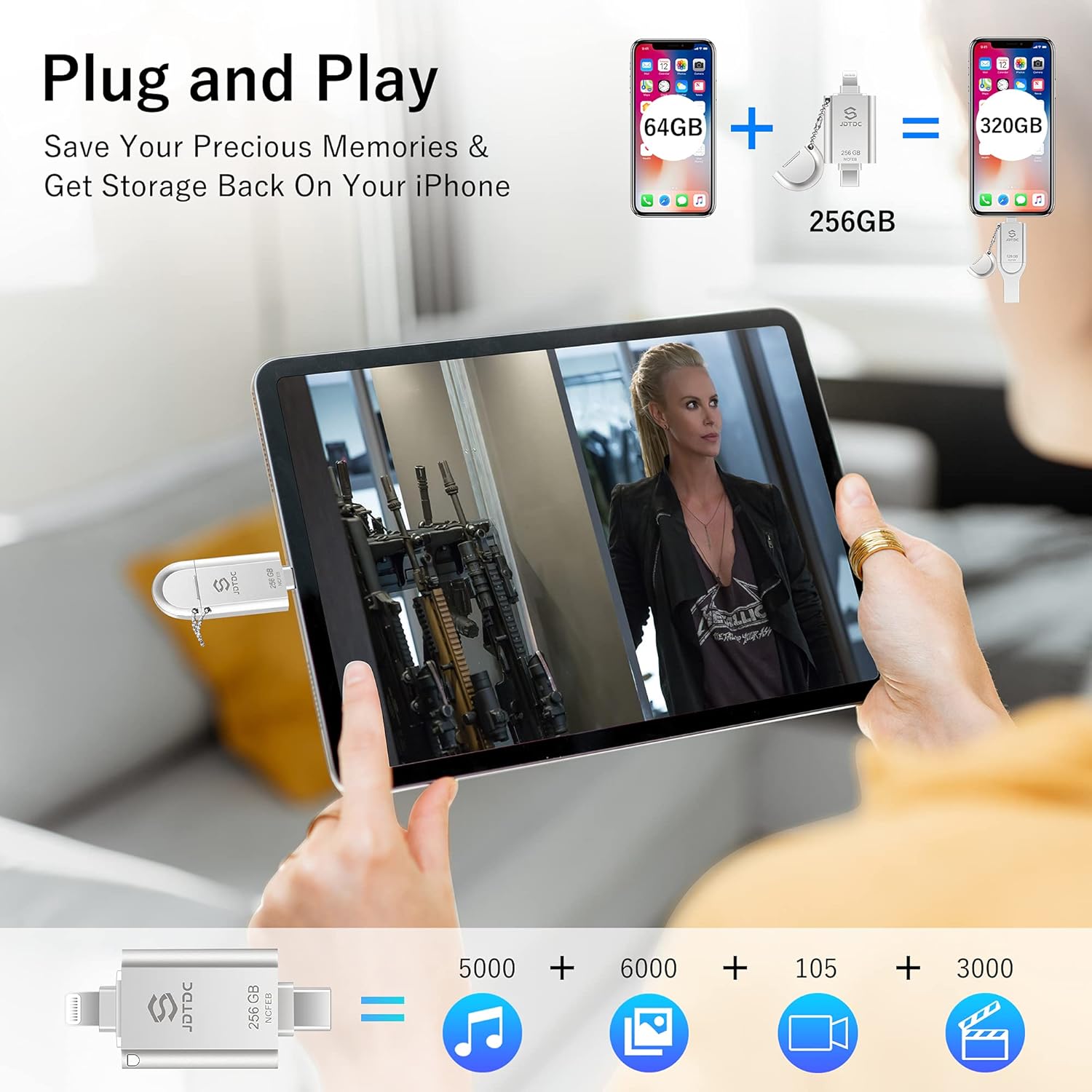 JSL JDTDC MFi Certified 512GB Photo Stick for iPhone USB C Flash Drive External Storage for iPhone 16/15/14, iPad, Android Memory Expansion, Phone-Picture-Saver Portable Thumb Drive for Photos Videos