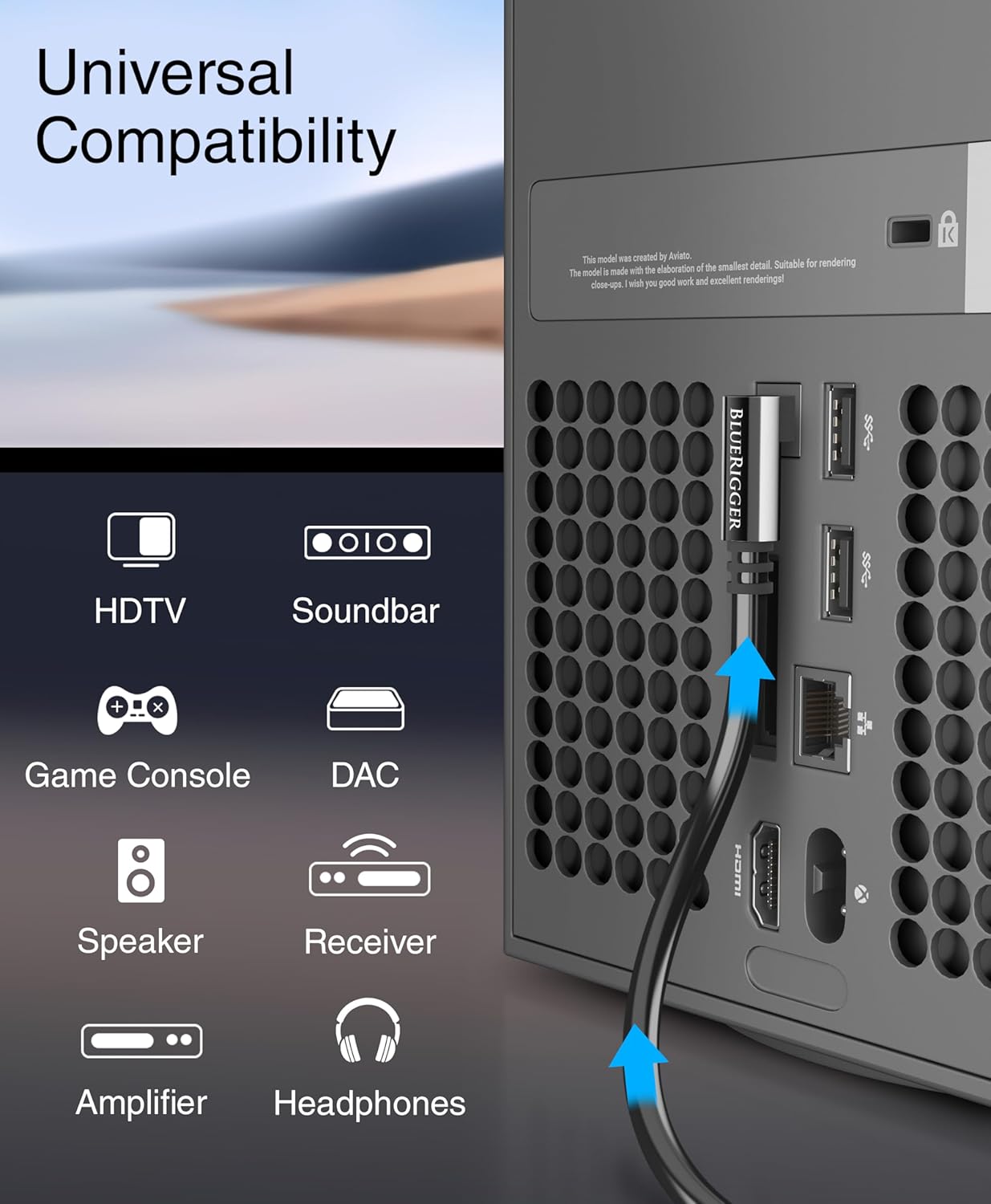 BlueRigger Optical Audio Toslink Cable - 25FT (90 Degrees Optical Cable for Soundbar, 360 Degree Rotatable Right Angle, S/PDIF Digital Toslink) - Fiber Optic Compatible with HDTV, Game Console, DVR