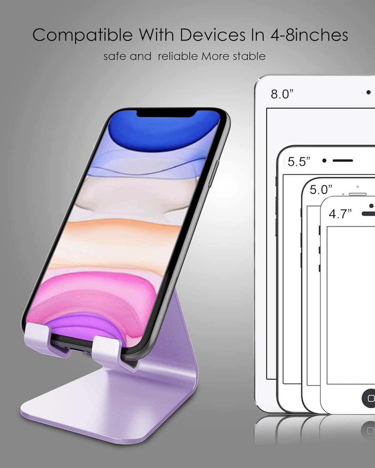 CreaDream Cell Phone Stand, Cradle, Holder,Aluminum Desktop Stand Compatible with Switch, All Smart Phone, iPhone 11 Pro Xs Max Xr X Se 8 7 6 6s Plus SE 5 5s-Purple