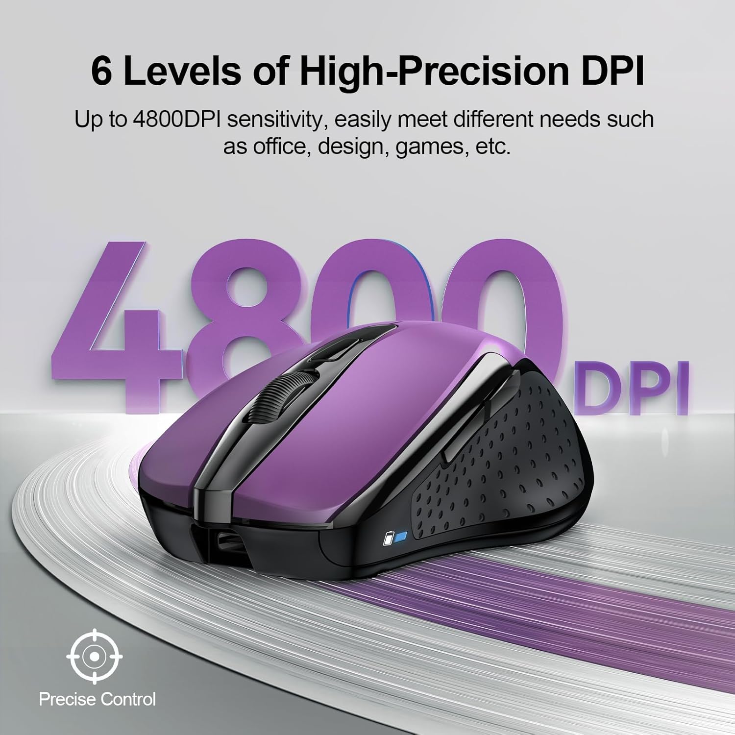 TECKNET Wireless Mouse (BT5.0/3.0 & 2.4G) Rechargeable 4800 DPI Silent USB A & Bluetooth Mouse 6 Buttons, Wide Compatibility - Purple