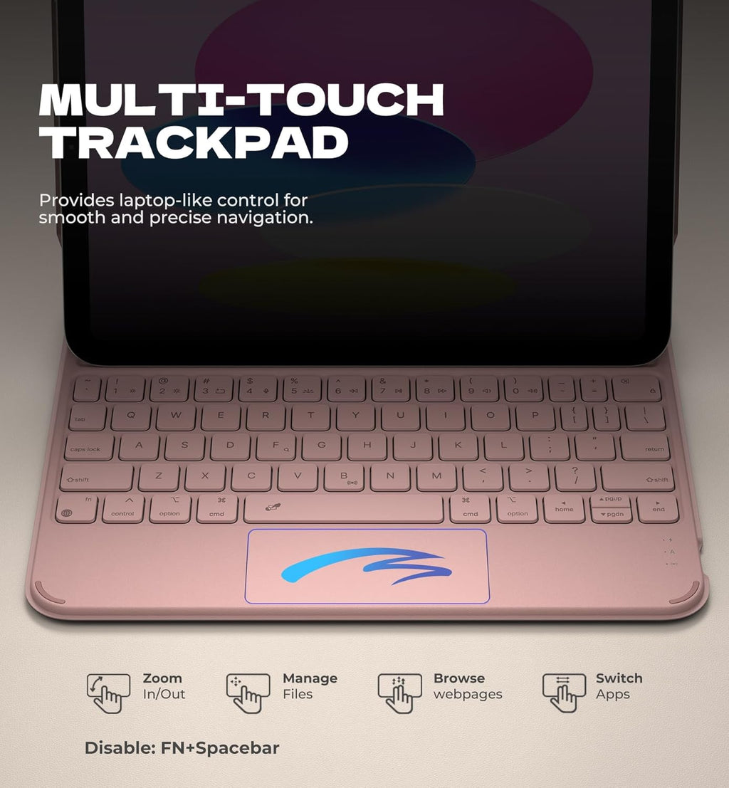 Dexnor for iPad (A16) 11th/10th Generation Case with Keyboard Ultra-Light Magnetic Detachable Folio Keyboard Cover Multi-Touch Trackpad Backlit for iPad 10th Gen 10.9" (2022)/11th Gen (2025), Pink