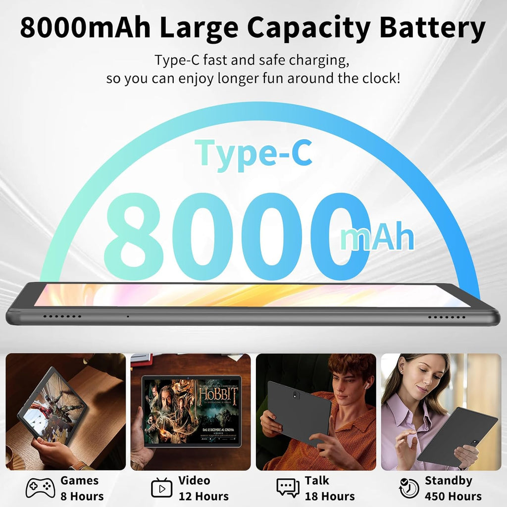 2025 Tablet, Android 14 Tablets 10 inch with Keyboard, 26GB RAM+256GB ROM(2TB Expand), 2-in-1 Tablets with 8-Core, 8000mAh, 5G WiFi, Widevine L1, GMS, with Case, Keyboard, Mouse, Stylus(Black)