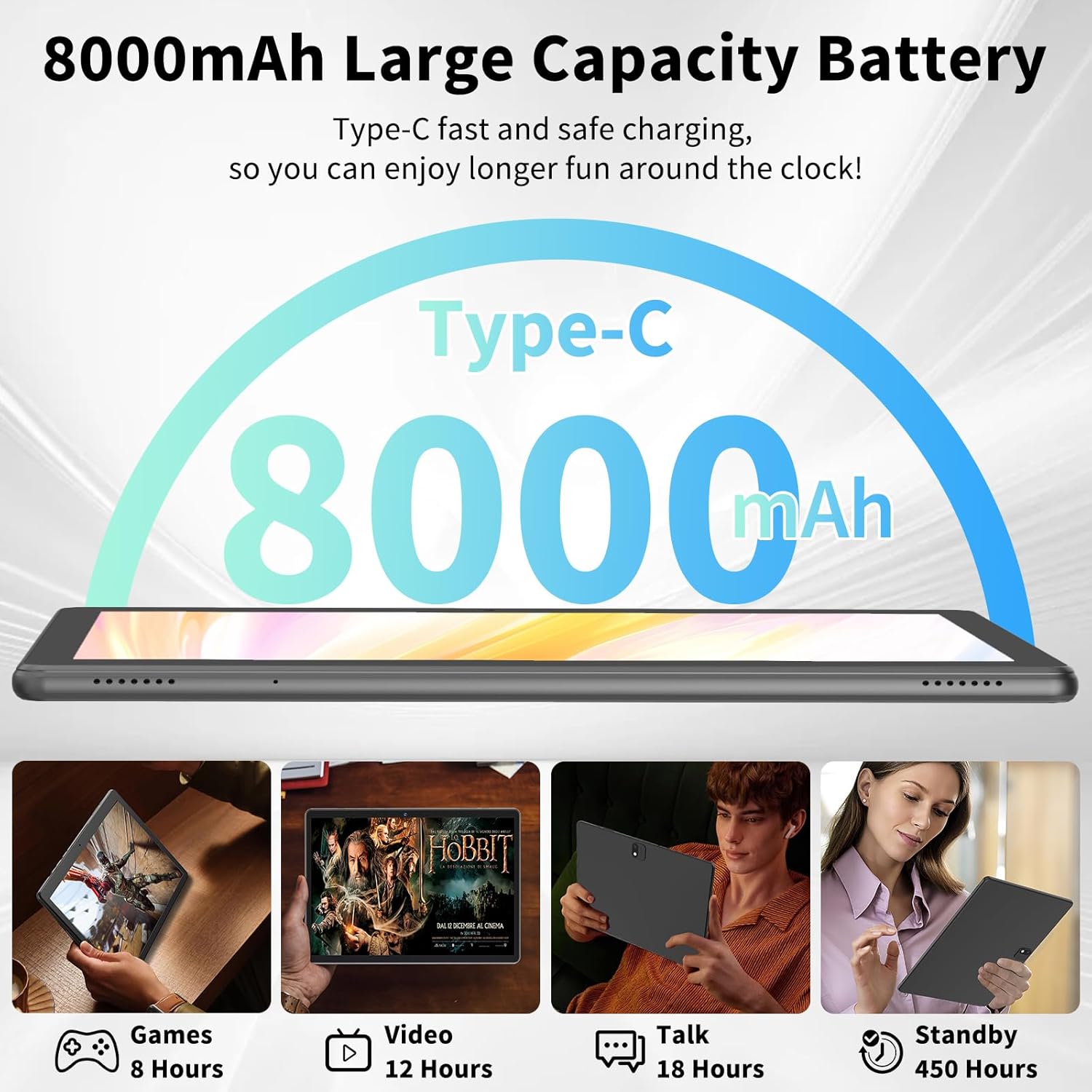 2025 Tablet, Android 14 Tablets 10 inch with Keyboard, 26GB RAM+256GB ROM(2TB Expand), 2-in-1 Tablets with 8-Core, 8000mAh, 5G WiFi, Widevine L1, GMS, with Case, Keyboard, Mouse, Stylus(Black)