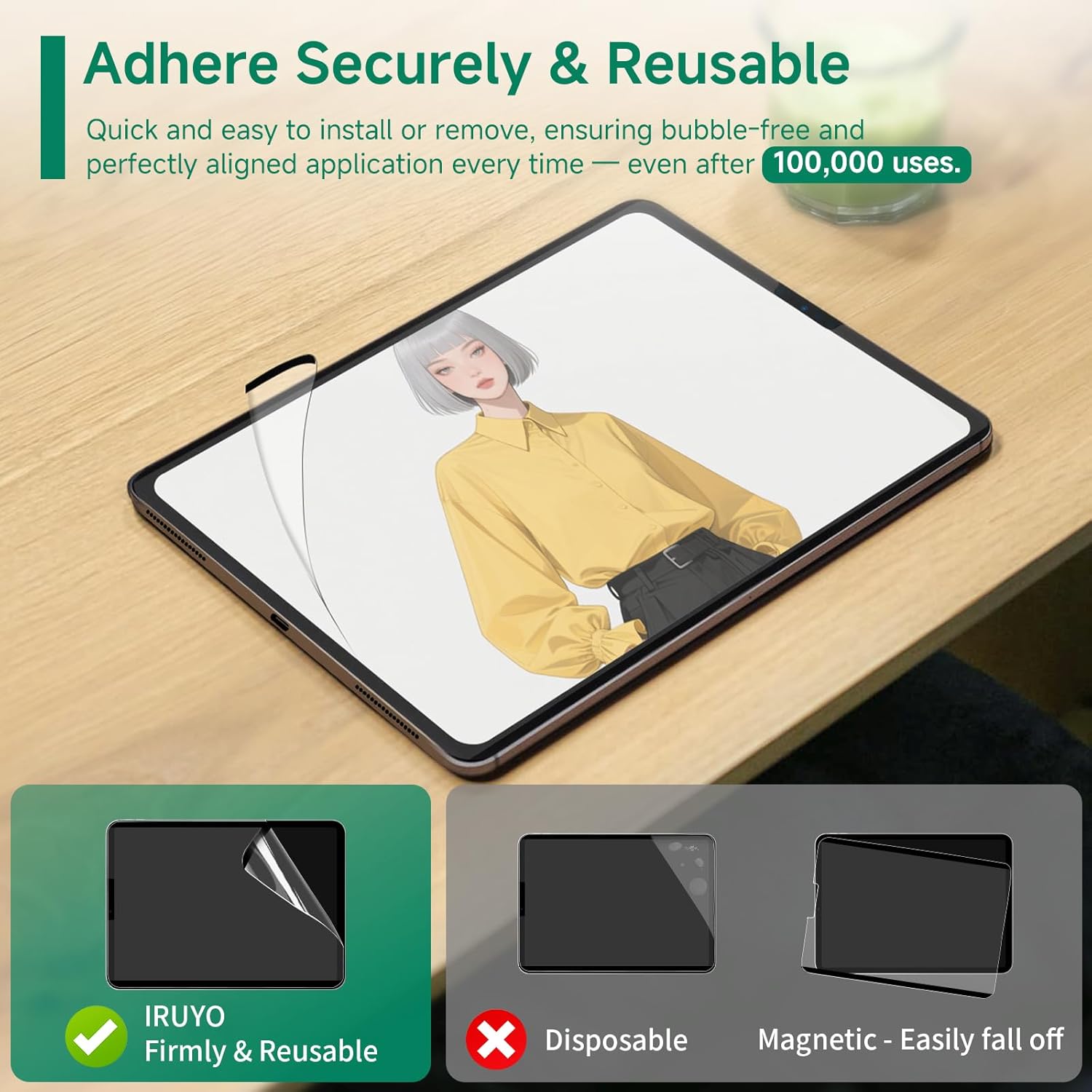 Nano-Suction Paper Feel Screen Protector for iPad Air 10.9 inch (5th/4th Gen), Pro 11 inch (4th/3rd/2nd/1st Gen), Removable, Reusable, Write as Real Paper, Anti Glare, Stable, Matte Finish