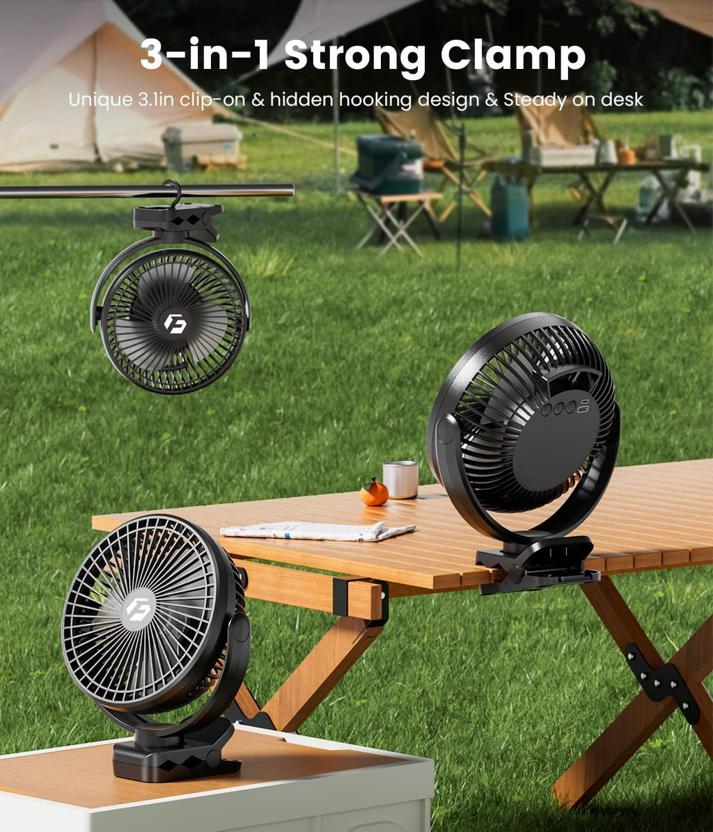 8-inch Clip-on Fan - 12000mAh Portable Rechargeable Battery With 3 Speeds and Strong Airflow, USB Small Desk Personal Quiet for Office, Stroller, Bedroom and Camping