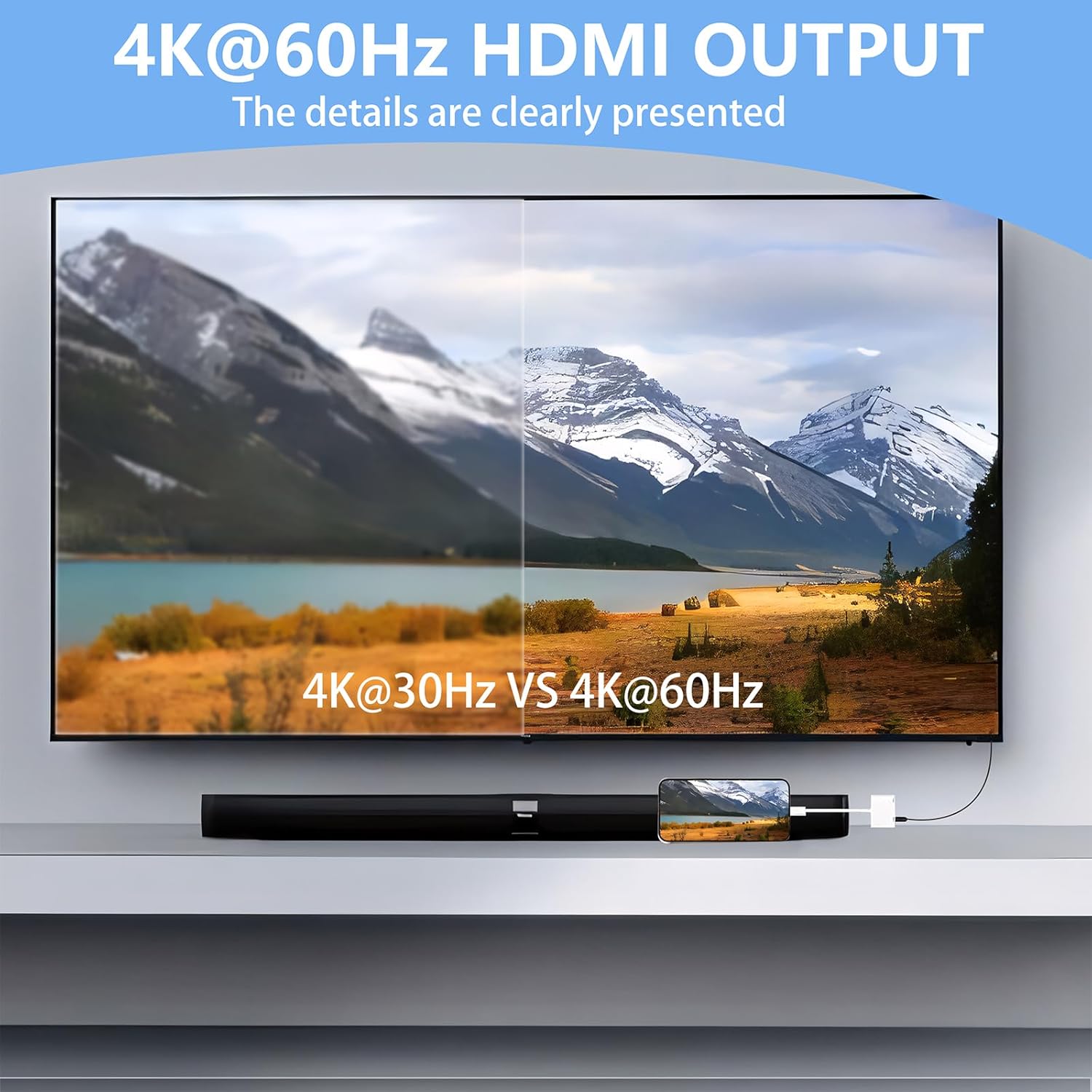 USB C to HDMI for TV, 4K@60Hz Type C to HDMI Adapter with Charging Port, iPhone to Hdmi to USB C Adapter Compatible for iPhone 16/15 Series/iPad Pro/Galaxy/MacBook Pro to HDTV Projector