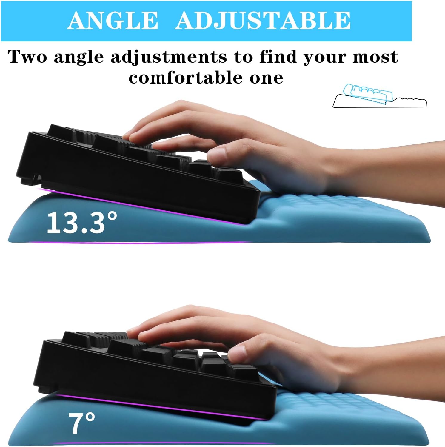Computer Keyboard Stand Pad with Wrist Rest, Ergonomic Comfy Tilted Keyboard Stand Riser Holder Pad for Office Home (Blue)