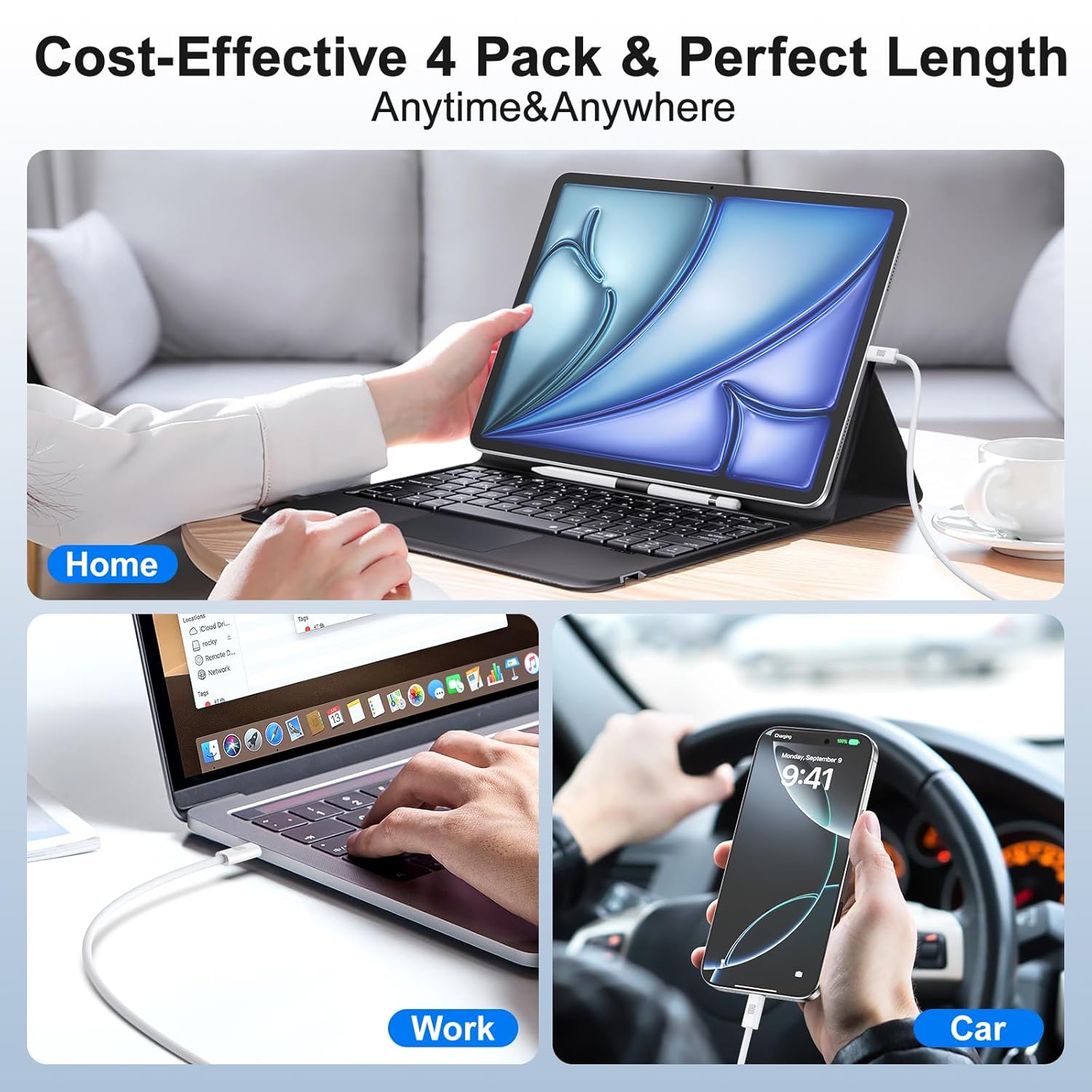 USB C Cable Fast Charging, 4 Pack 6FT USB C to USB C Cable, 100W Type C Nylon Braided Charger Cable for iPhone Air 17 16 15 Pro Max,Samsung S25/S24 Ultra,MacBook Pro/Air,iPad,Pixel,PS5,Switch