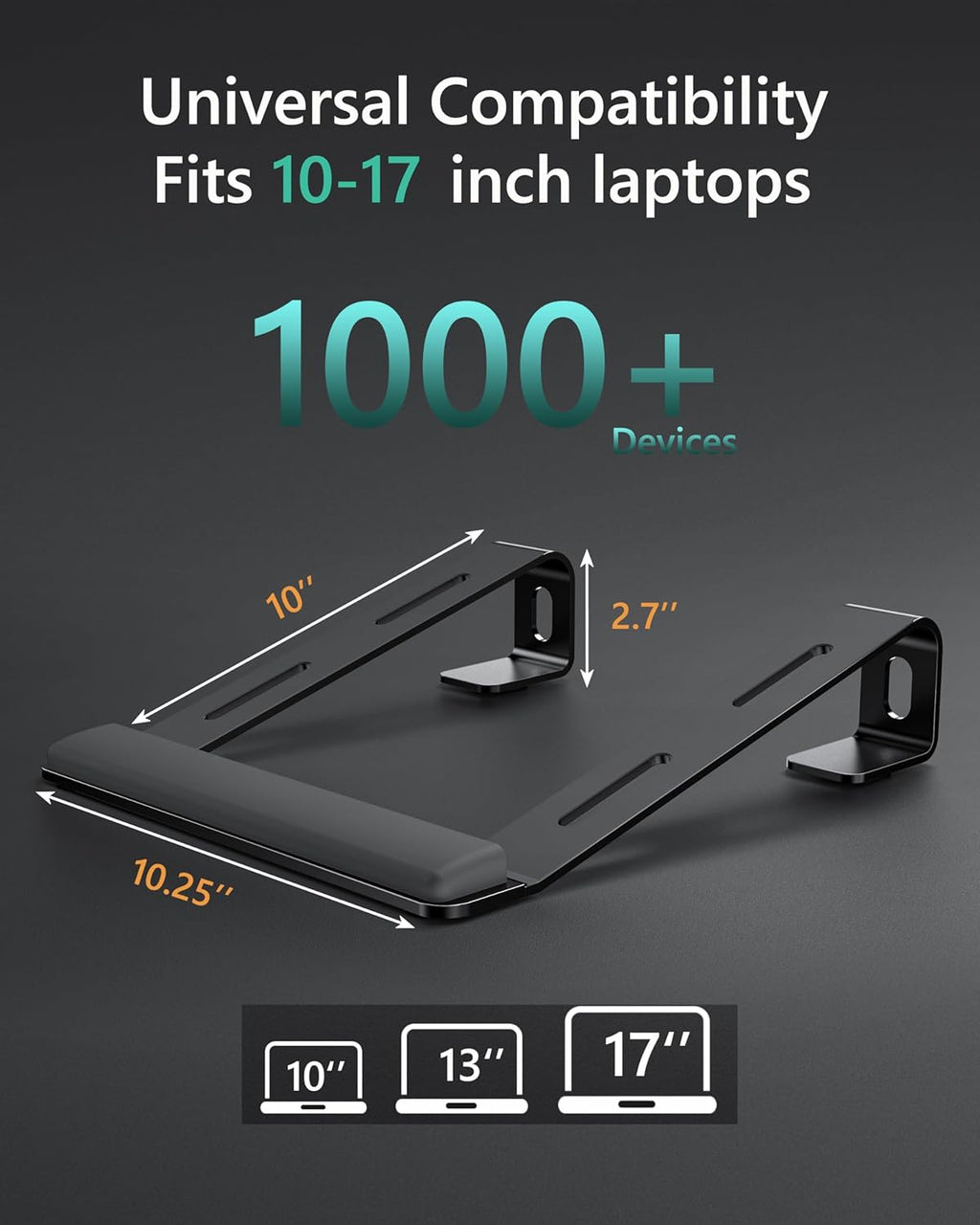 Aluminum Laptop Stand, Notebook Stand with Wrist Rest, Ergonomic Detachable Laptop Mount, Computer Stand Compatible with 10-17'' All Laptops Such as MacBook Air Pro/HP/Dell/Lenovo, Black