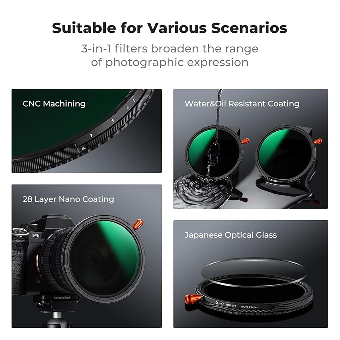 K&F CONCEPT 67mm Black Diffusion Mist Effect 1/4 & Variable ND2-32 & Circular - Image 6