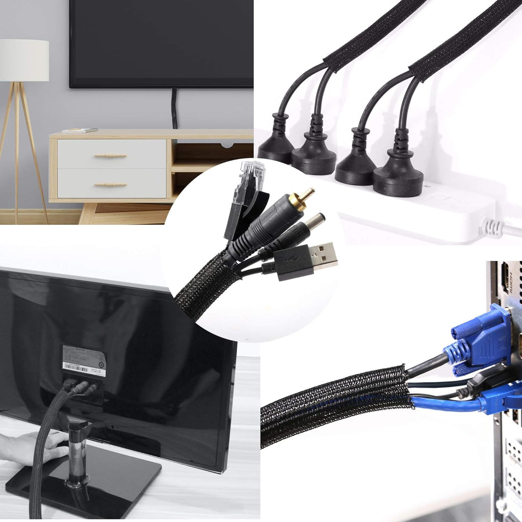 CrocSee 25ft - 3/4 inch Braided Cable Management Sleeve Cord Protector - Self-Wrapping Split Wire Loom for TV/Computer/Home Theater/Engine Bay - Black
