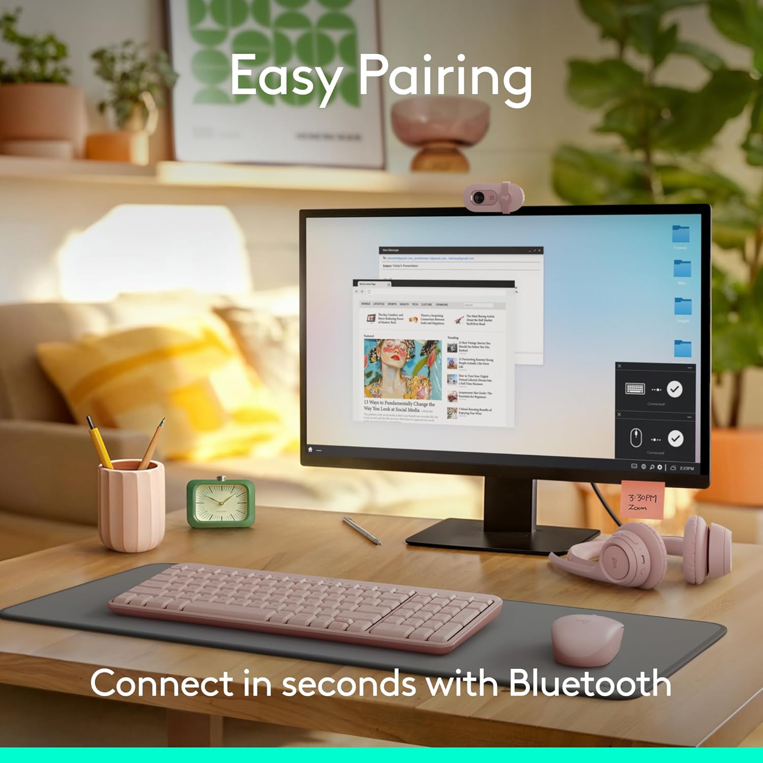 Logitech MK250 Bluetooth Wireless Mouse and Keyboard Combo: Fast & Easy Connectivity, Compact Wireless Keyboard, Ambidextrous Mouse, Durable Build - Windows/MacOS - Rose