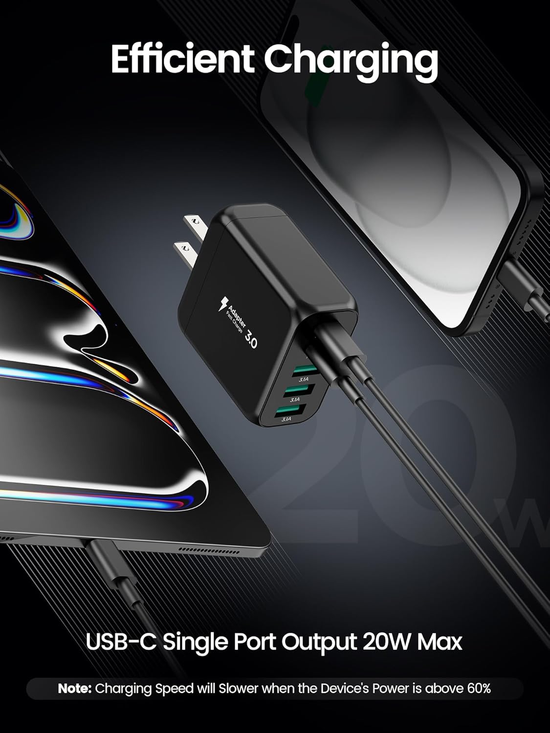 USB C Charger Block, [2-Pack] Type C Charger Fast Charging,50W 5-Port USB Wall Charger Multiport Type C Charging Block Cube for iPhone 16 15 14 13 12 11 Pro Max XS, iPad, Samsung & More