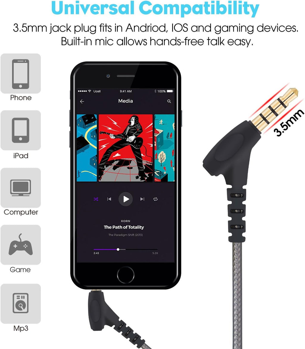 Super Bass Wired Earbuds with Microphone – Noise Cancelling, Deep Bass Ear Buds for Gaming, Travel, Work – Comfortable, Durable Wired Earphones with Mic, Compatible with iPhone, Samsung